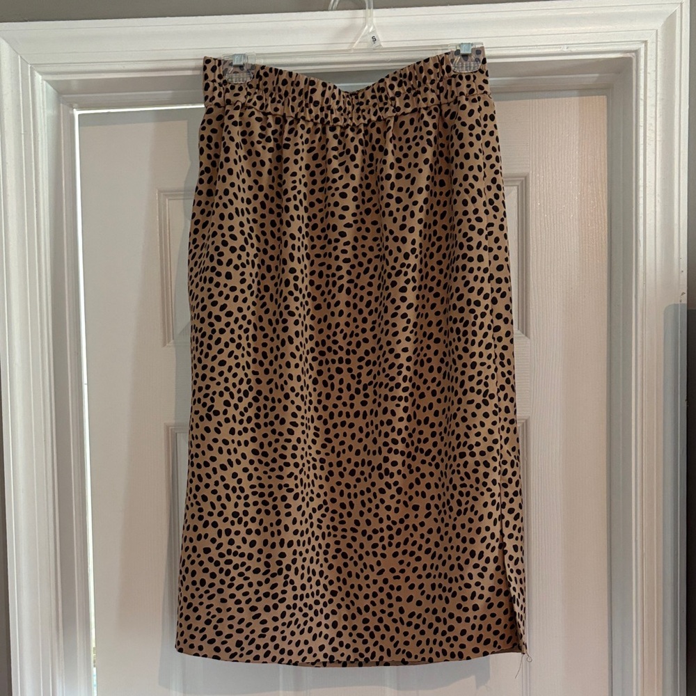 J. Crew Tan and Black Leopard Midi Skirt